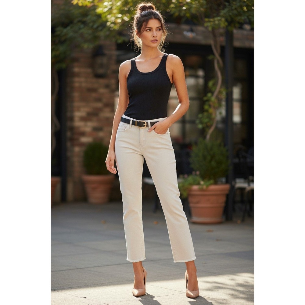 L'AGENCE Sada NWOT‎ High Rise Slim Cropped Jeans VTG White Raw Hem 28 USA $255